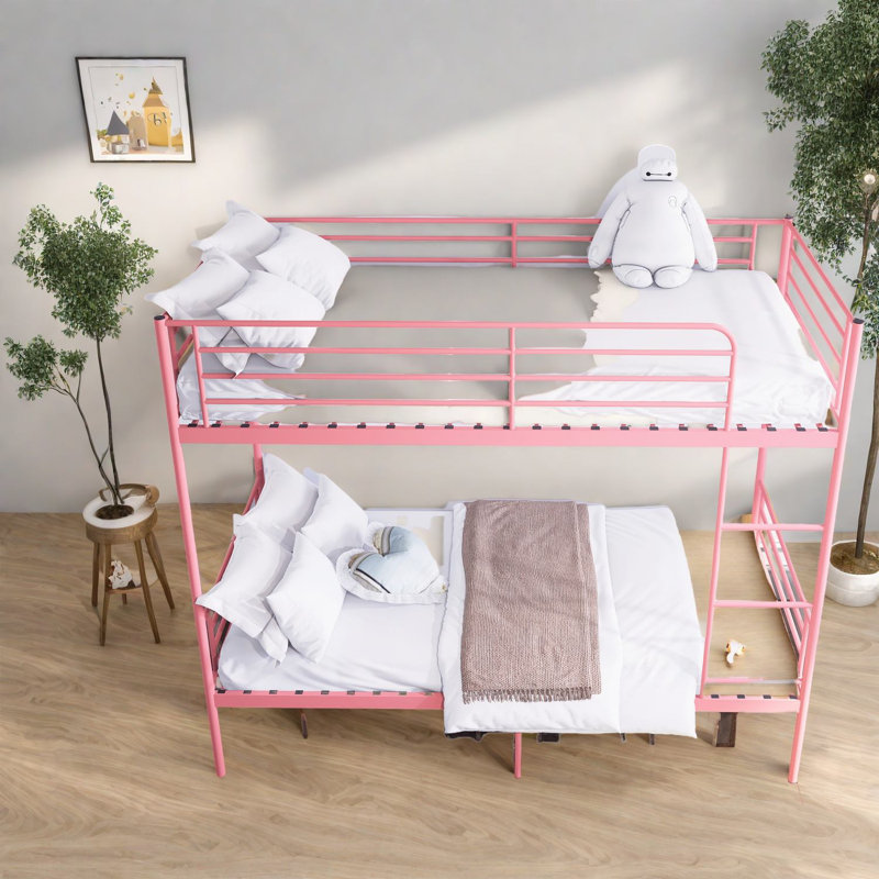 Lits superposés en métal rose avec échelle et rangement