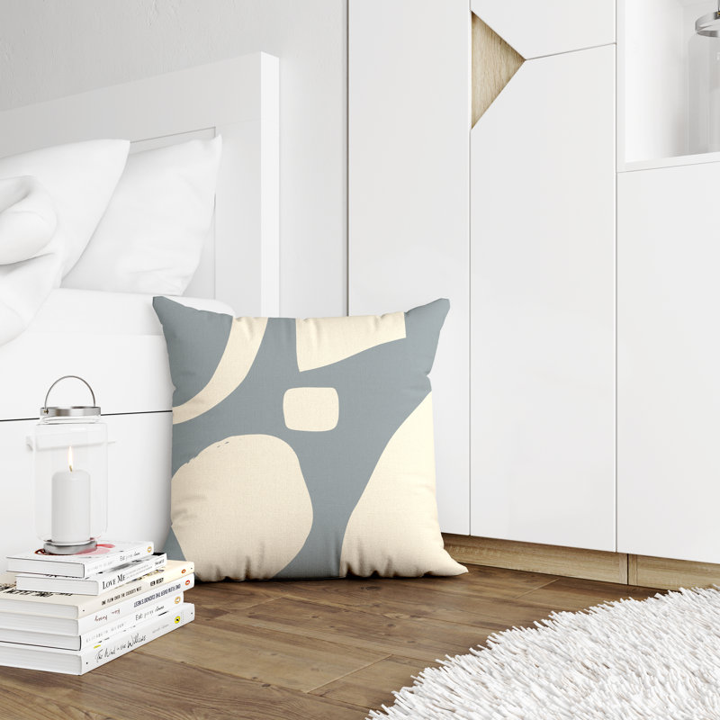 Coussin intérieur / extérieur en polyester filé Lara, 15 po x 15 po, Gris / Blanc cassé