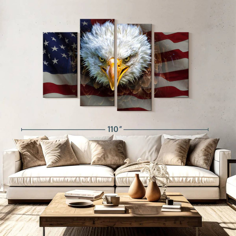 Bald Eagle On US Flag, 54" H x 84" W
