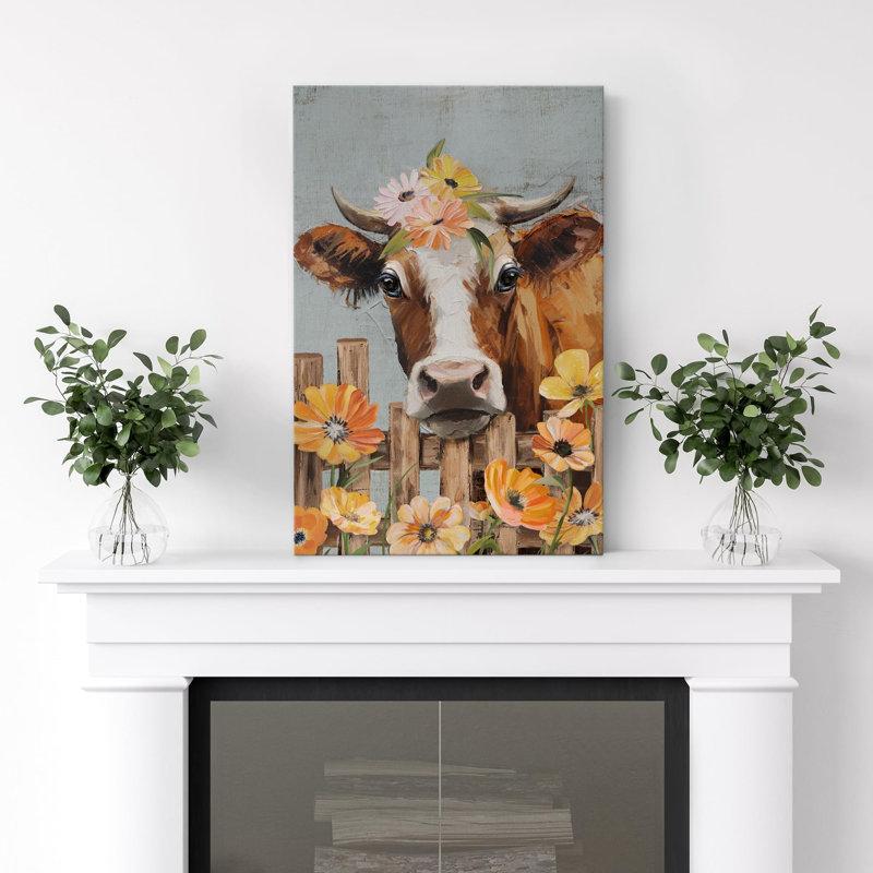 Portrait de vache sur fond gris, Toile tendue, H 18 po x l 12 po