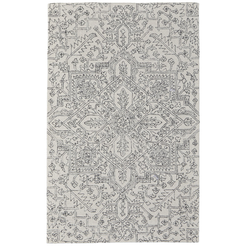 Tapis gris anthracite rectangulaire en laine / coton touffeté à la main Armando, Rectangle 12 pi x 15 pi