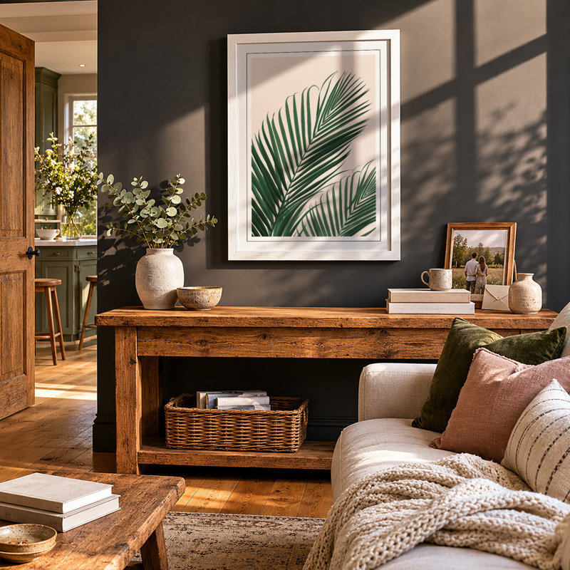 Verdant Palm Fronds Botanical - Framed Print, A1 - 84.1 x 59.4 cm, White
