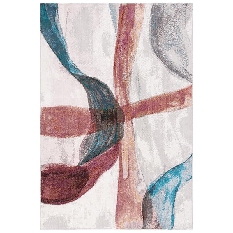 Papillon Abstract Pink/Blue Area Rug, Rectangle 5'1" x 7'3"