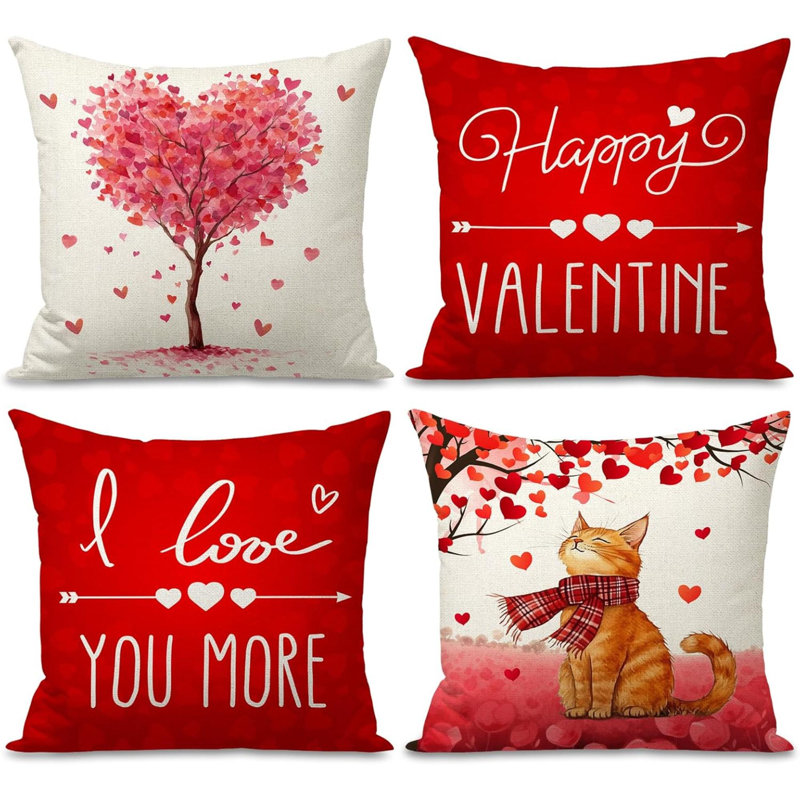 Coussins décoratifs Happy Valentines Day, ensemble de 4 housses pour coussins décoratifs pour la Saint-Valentin Love You More Valentines