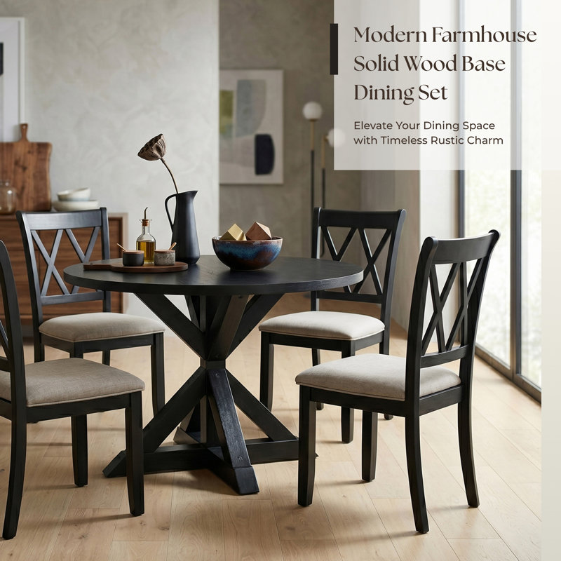 Ebbert 4 - Person Dining Set,Round Table Top,dining table set,dining room set, Black