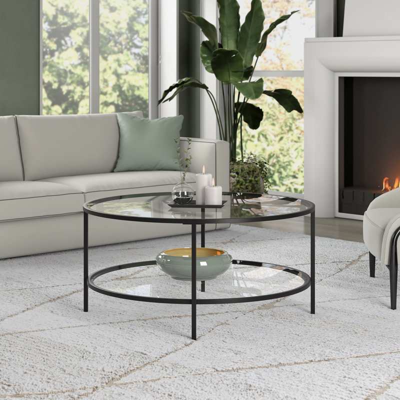 Four Leg Coffee Table with Storage, Blackened Bronze