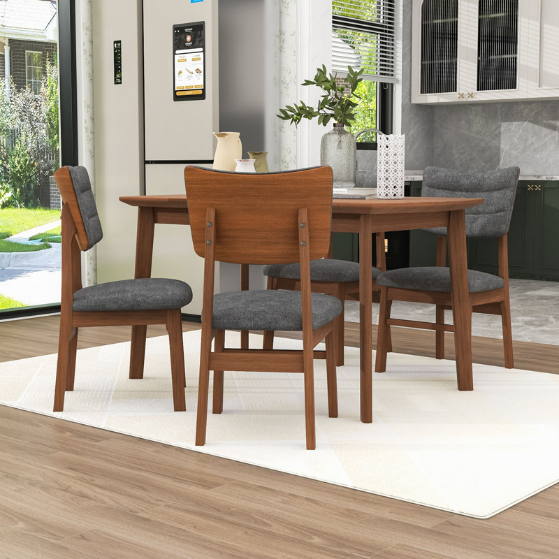 5-Piece Modern Dining Set with Farmhouse Table with 4 Upholstered Chairs for Dining Room, Gray