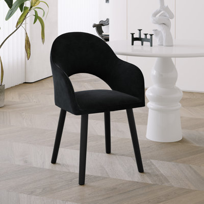 49.5cm H Modern Solid Wood Legs Upholstered Dining Chair with Arm