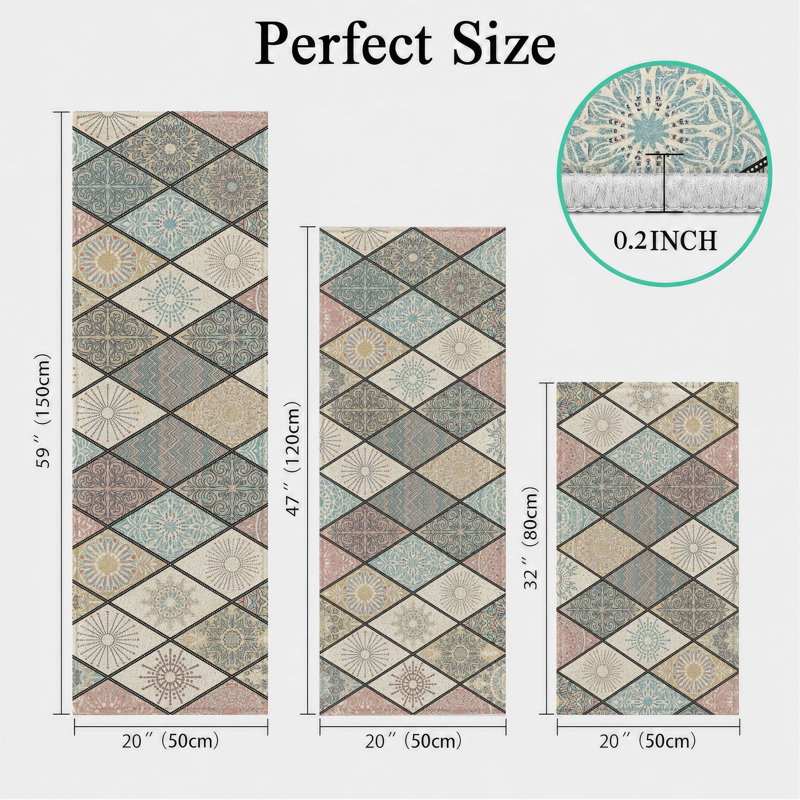 Tapis de cuisine lavables antidérapants à motif géométrique
