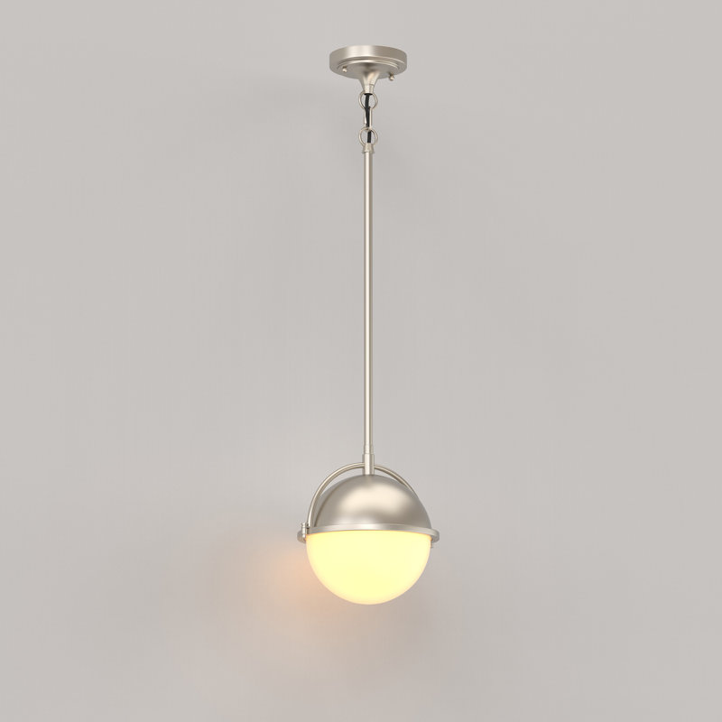 Luminaire suspendu sphérique 1 lumière à intensité variable en nickel brossé avec abat-jour en verre givré