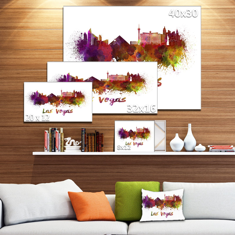 «Las Vegas Skyline Cityscape» par l'artiste, reproduction sur toile, H 16 po x l 32 po