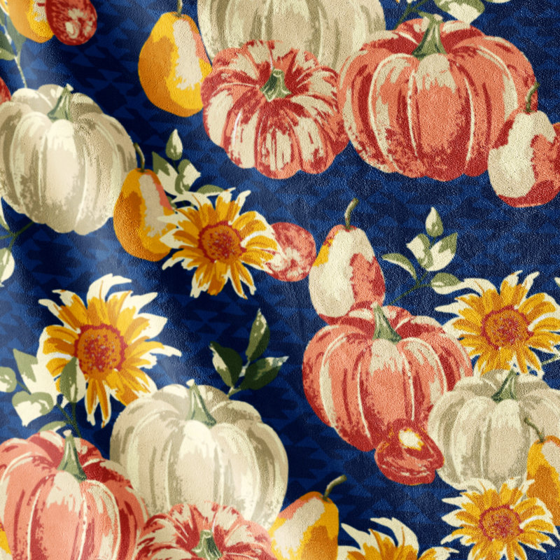  Couverture en velours moelleux et citrouille, Orange et bleu marine