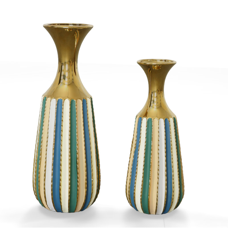 Purity Multi Colored Striped Set Of 2 Vases