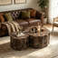 Ensemble de 2 tables basses rondes avec plateau en faux marbre de travertin et tables d'appoint minimalistes modernes pour le salon