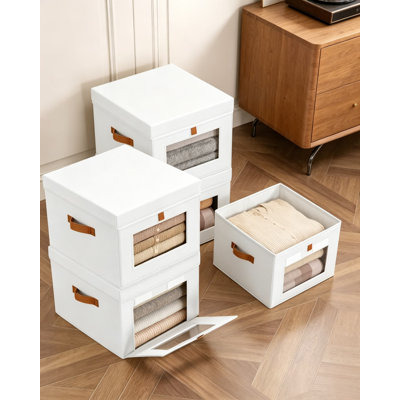 Bacs de rangement avec couvercles, paquet de 5 paniers en tissu pliables avec ouverture latérale et fenêtre transparente, organisateur de placard empilable pour vêtements, couvertures, serviettes, bureau personnel, 13,77 po x 11,8 po x 9,8 po