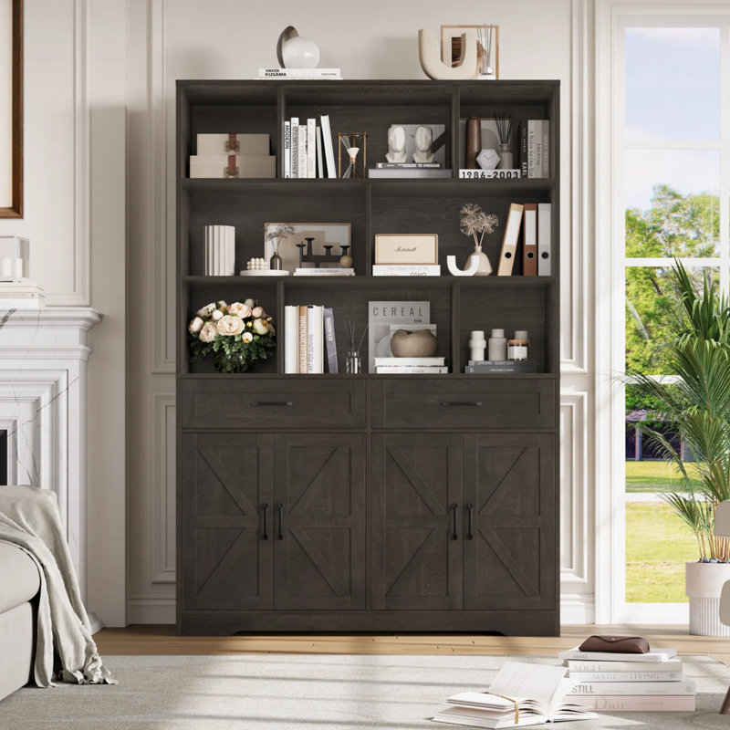 71'' H Bookcase With 2 Drawers, Dark Brown