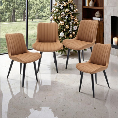 Set of 4 PU Leather Armless Dining Chairs with Thick Cushions and Sturdy Metal Legs
