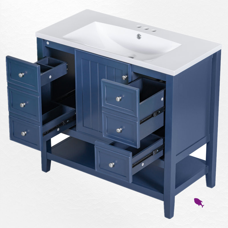 Meuble-lavabo simple 36 po avec comptoir, Bleu