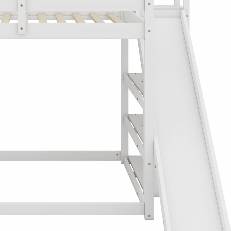 Lit superposé avec échelle, glissade et tablettes, Blanc