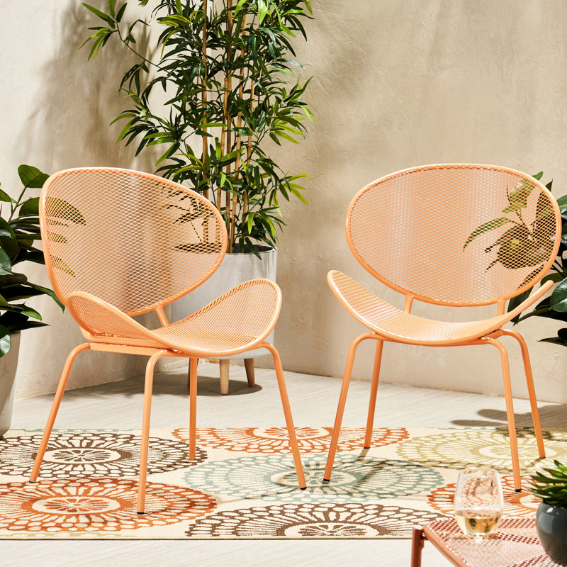 Modern Outdoor Metal Shell Chairs ( Of 2), Orange, 24.99"w X 25.22"d 34.04"h 2 Chairs, 34.04"h, Minimalist