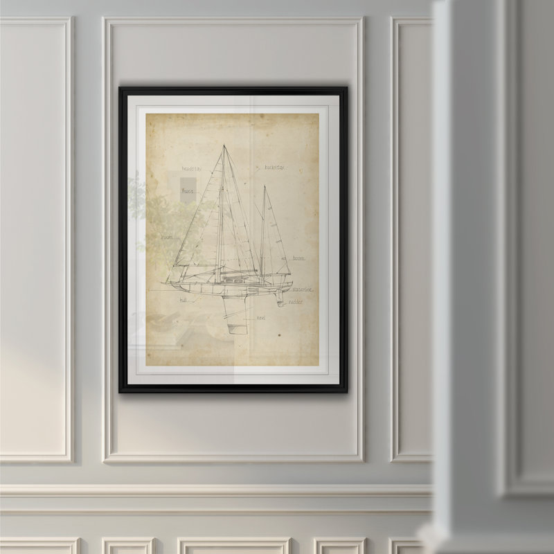 Plan de voilier IV - reproduction sur toile, H 26,5 po x l 36,5 po x P 1,5 po, Noir