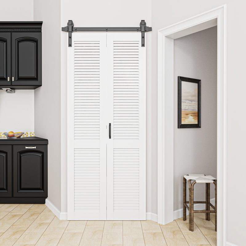Porte de grange pliante simple en bois 84 po avec apprêt blanc 84 po (quincaillerie incluse), 36 po x 84 po