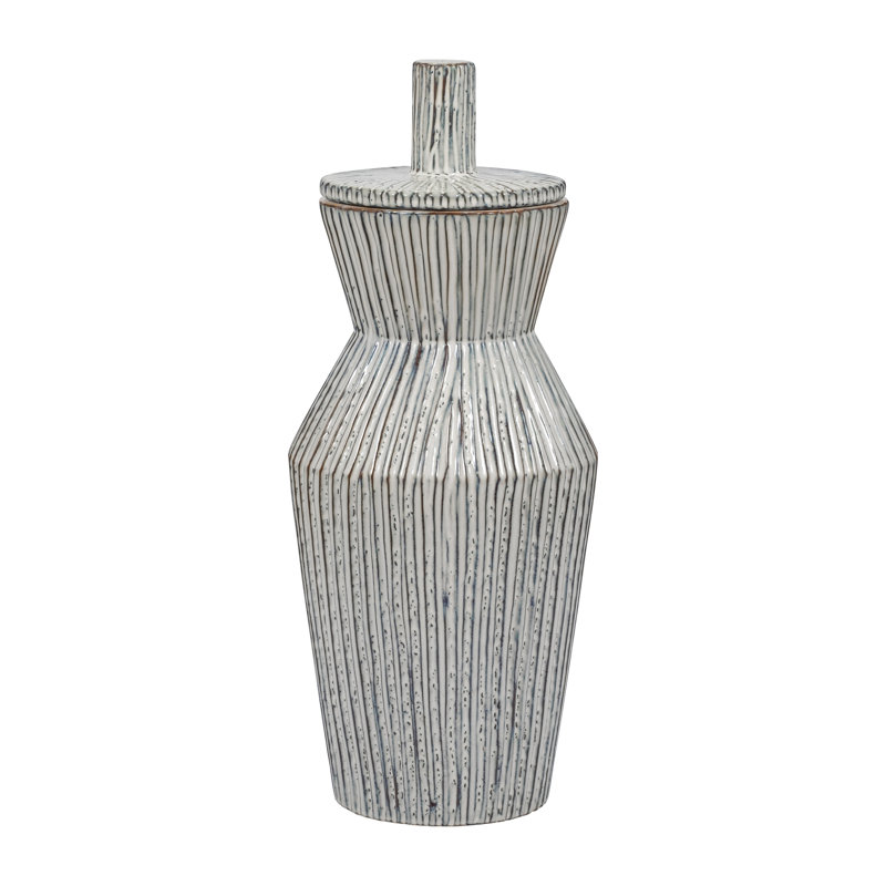 Vase à couvercle en grès Chambre, Gris, H 20 po x l 8 po x P 8 po