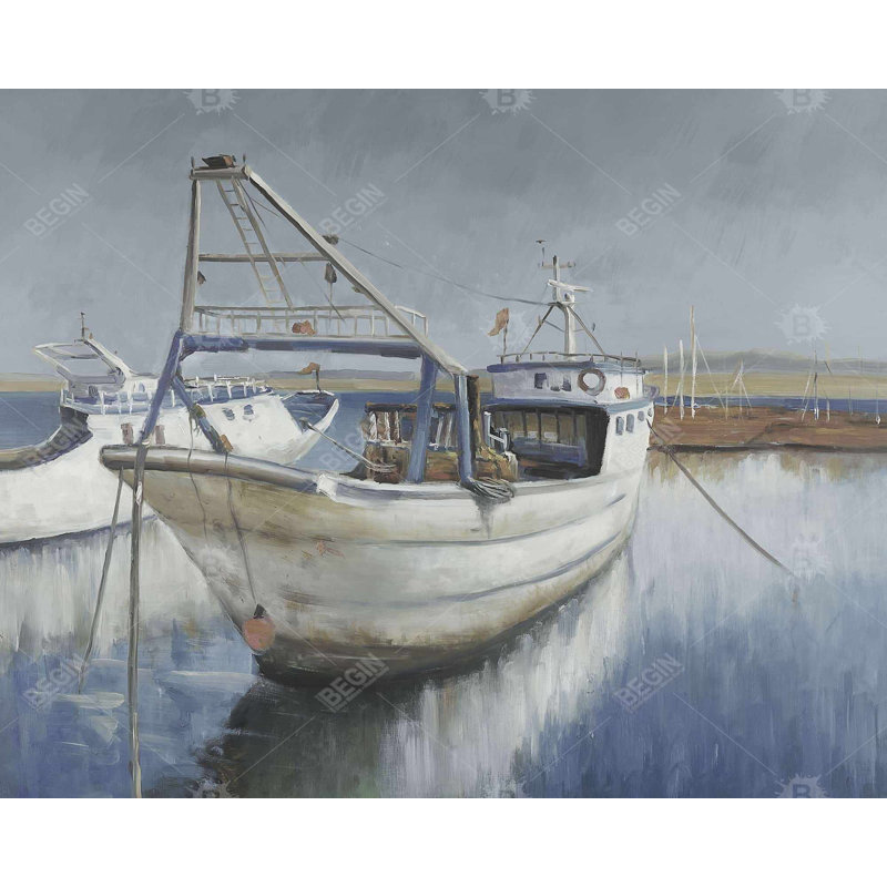 Blue Fishing Boat Print On Canvas
