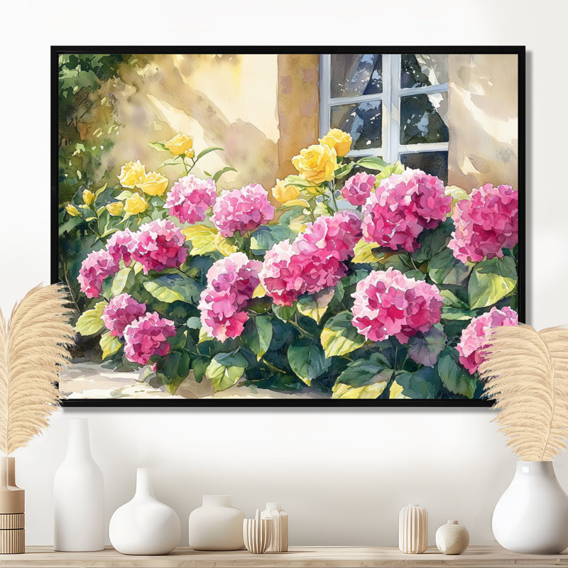 Isella - Floral Wall Art, H 30 po x l 40 po, Noir, noir, noir, noir, Impression encadrée flottante