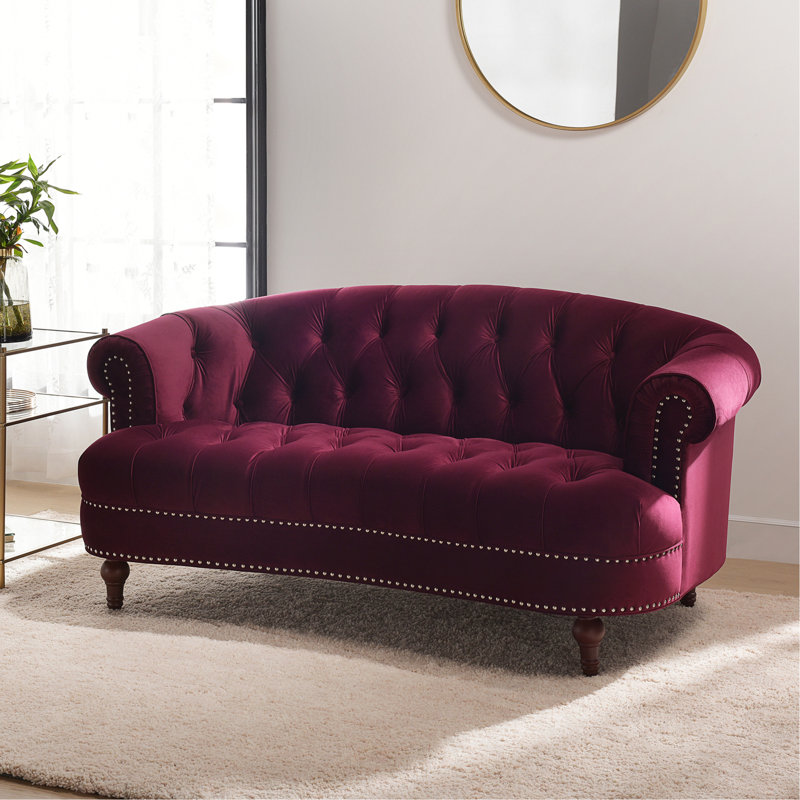 Causeuse Chesterfield La Rosa, velours bourgogne