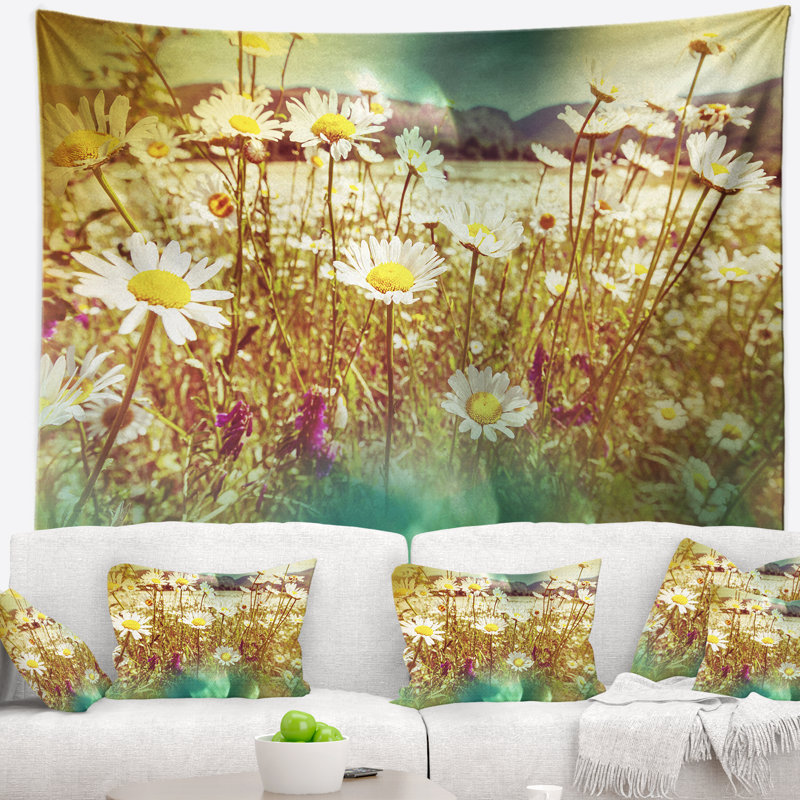 Tapisserie floral floral fleur camomille, H 68 po x l 80 po