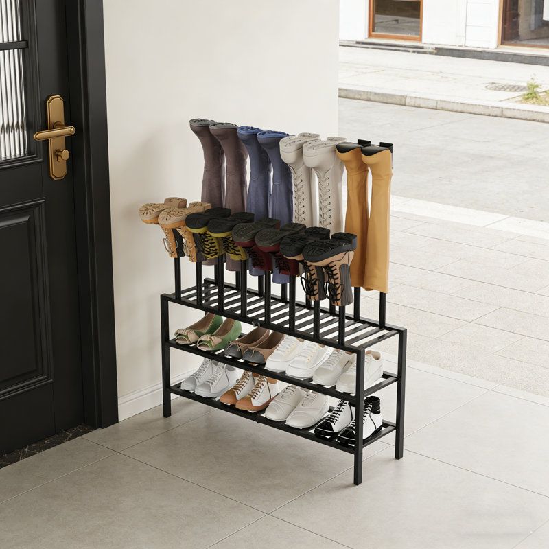 3-Tier Multi-Functional Shoe & Boot Storage Rack (Bamboo), 38.4" H x 26.8" W  x 11" D