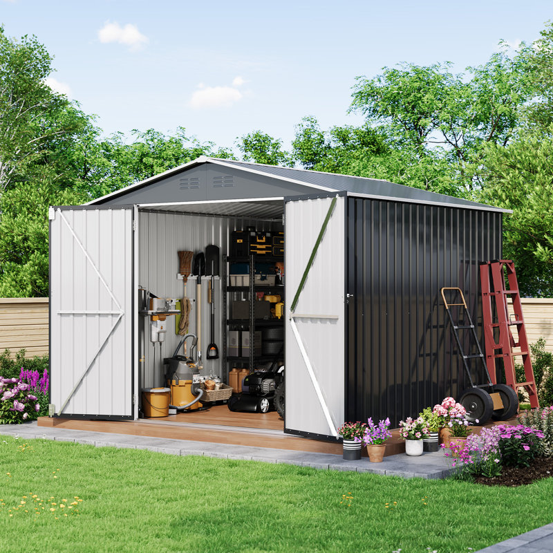 Remise de rangement extérieure en métal, caisson en acier galvanisé avec porte verrouillable, imperméable pour le jardin