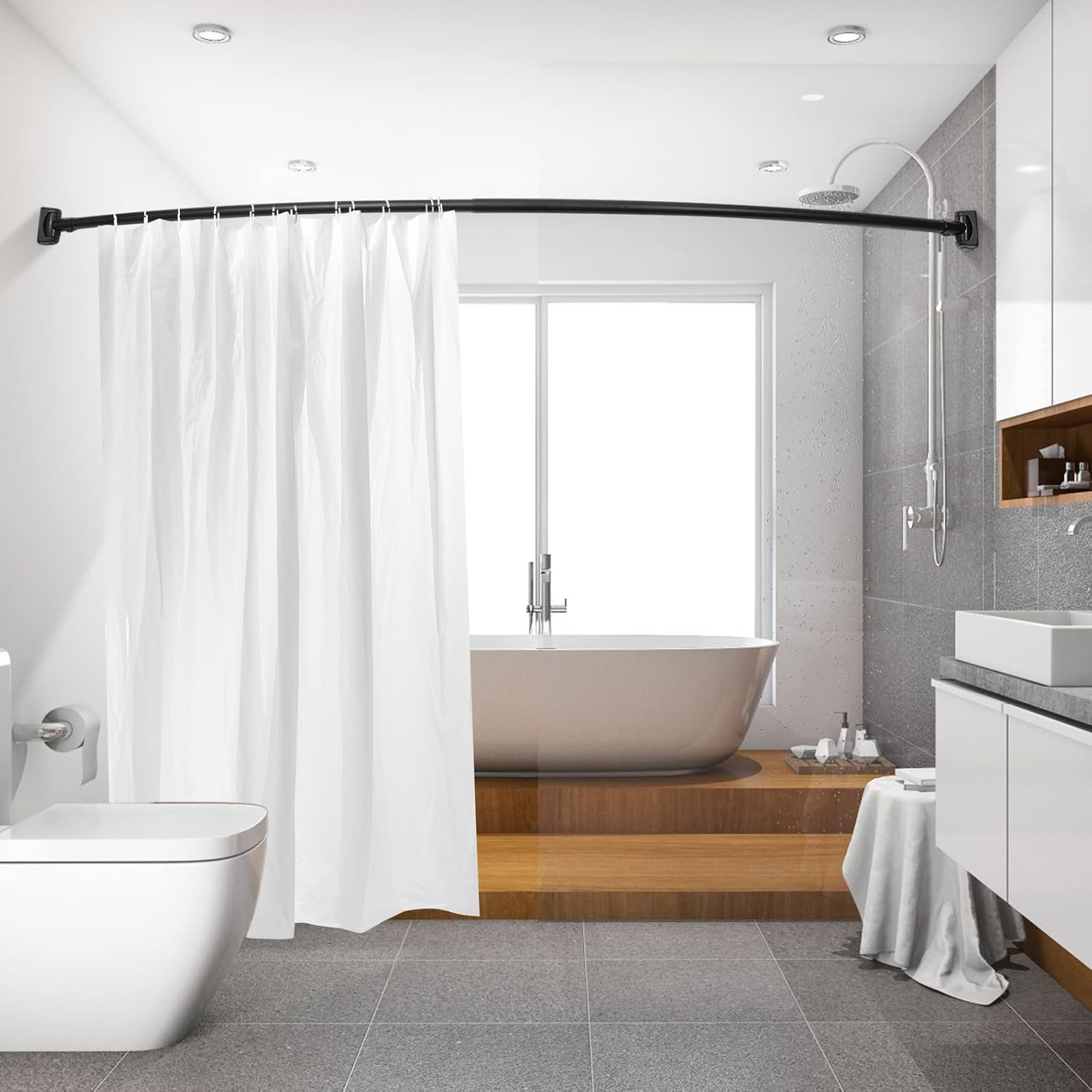 JJbaok 2 Pack Adjustable Curved Shower Curtain Rod, Extra Wide 42-72