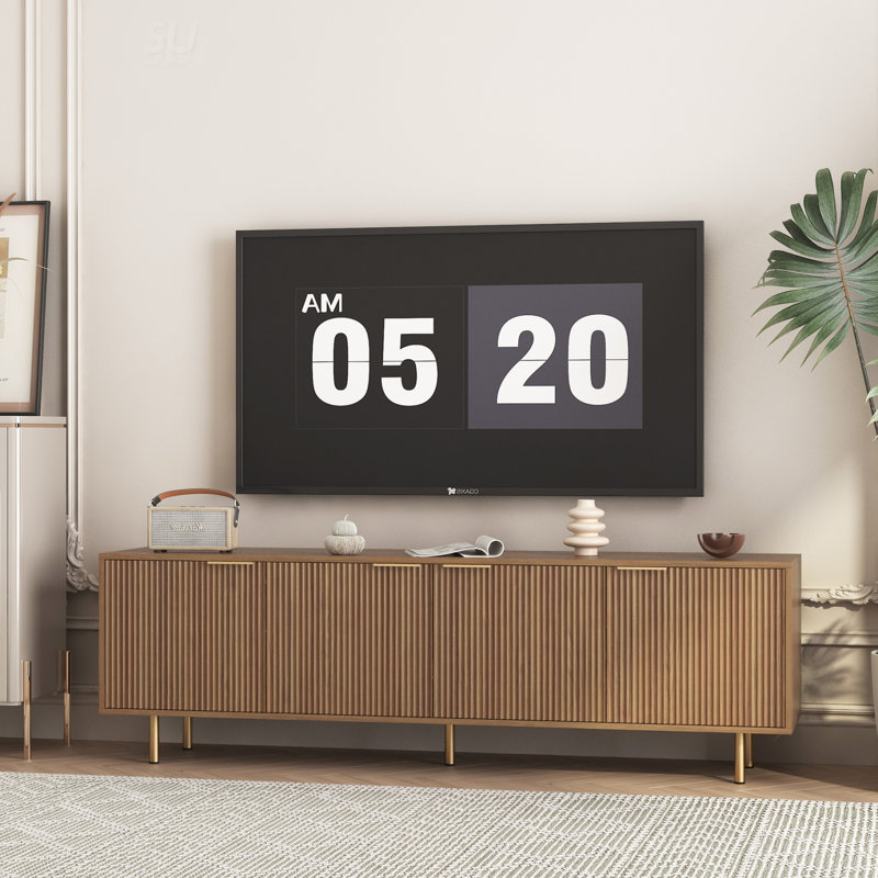 Modern Fluted Wood TV Stand, 68 Inch Entertainment Center With Storage Doors, Media Console Cabinet For 55+ Inch Tvs, Living Room | Gift Idea