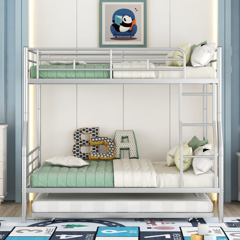 Convertible Metal Bunk Bed With Trundle, Silver