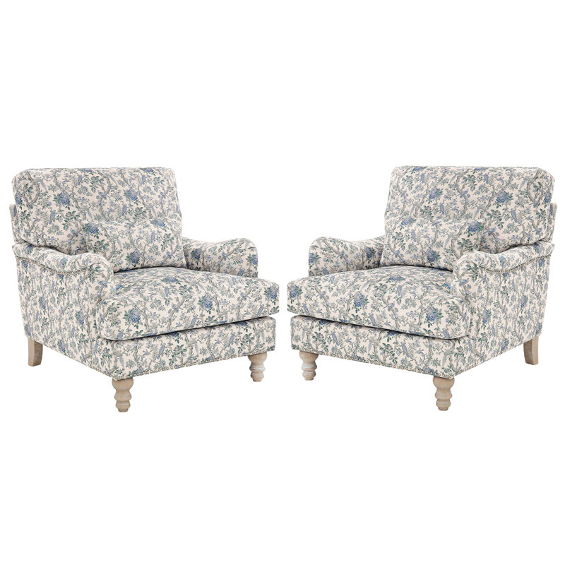 Aaleeyah Upholstered Armchair, Blue Floral Bird/Gray