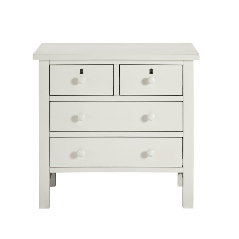 Table de chevet à 4 tiroirs avec rangement, Blanc antique