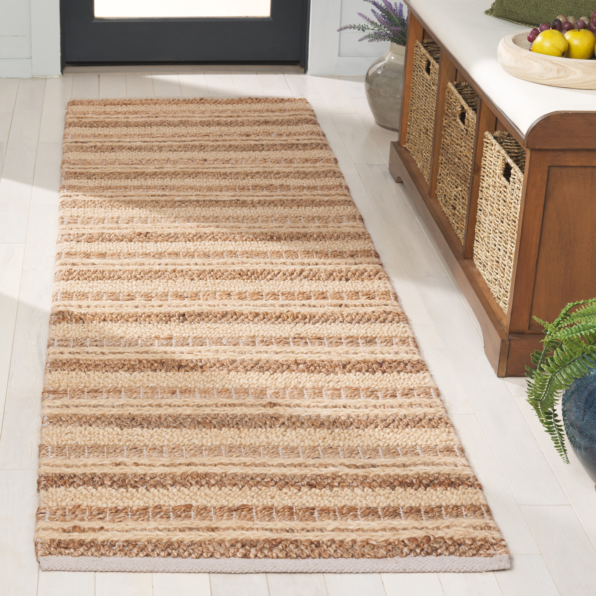 Kerriann Hand Woven Wool/Jute/Cotton Striped Rug in Brown/Beige, Runner 2'3" x 8'