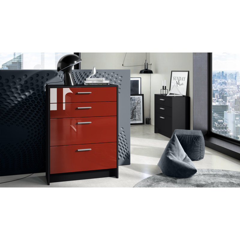 Mclawhorn 4 Drawer 76Cm W Chest Of Drawers, Black/Bordeaux