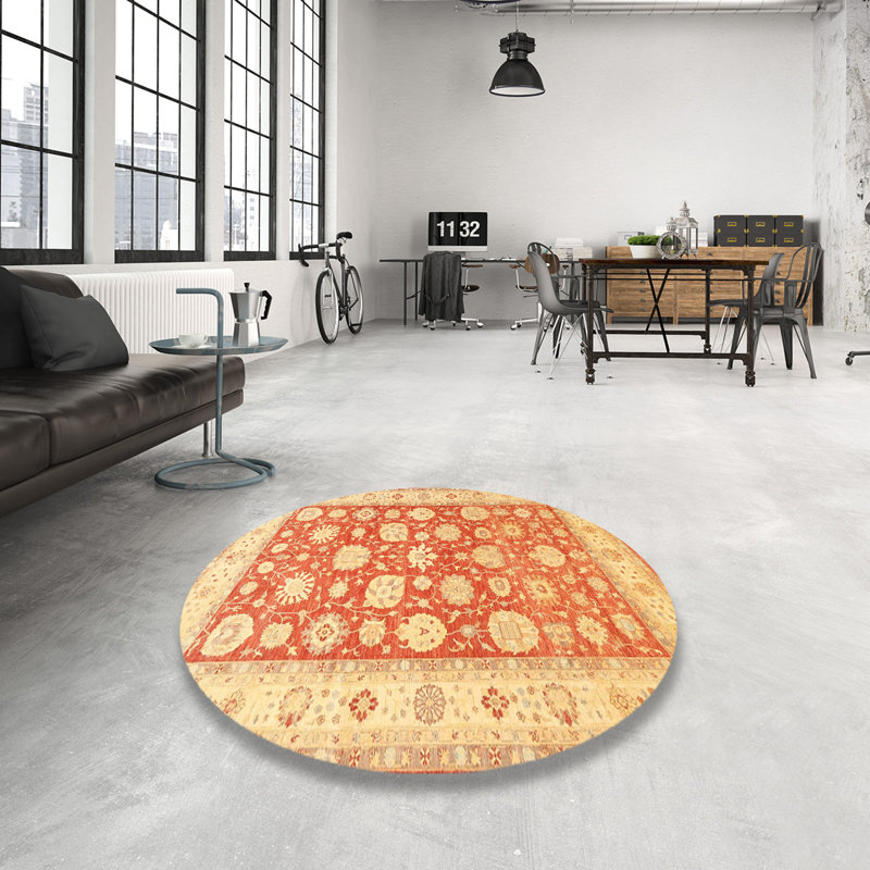 Tapis oriental jaune / rouge, Rond 6 pi