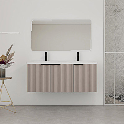 Wall Mounted Bathroom Vanity With Resin Double Sink