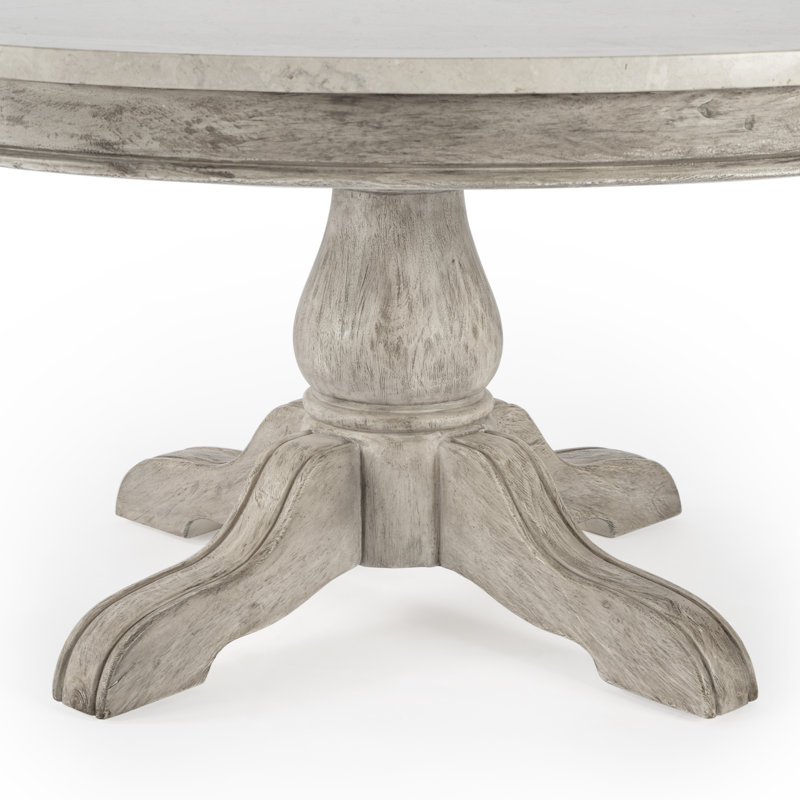 Pedestal Coffee Table, Distressed Gray Top/Rustic Gray Base