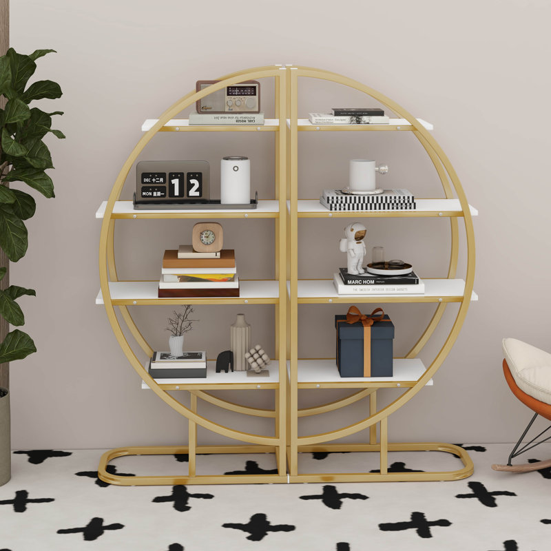 4 Tier Unique Round Bookshelf, Modern Bookcase Bookshelf With Different Placement Ways