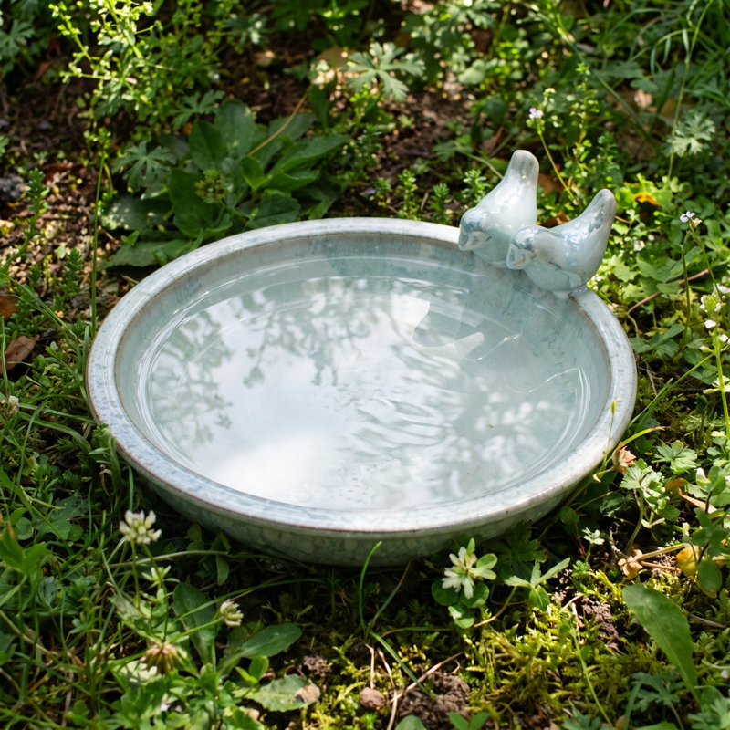 Cuvette de bain d'oiseaux 11,8 "avec ornements rétro pour oiseaux, Aqua+Silver