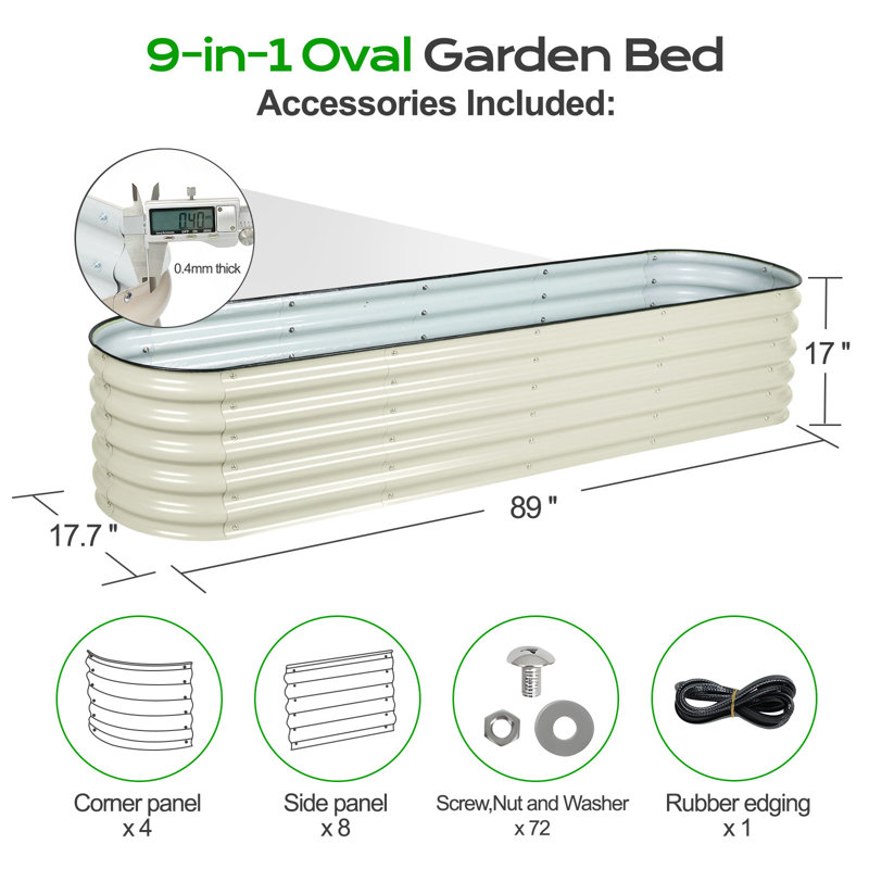Anesa Modular Metal Raised Garden Bed, Beige, 17" H x 89" W x 17.7" D
