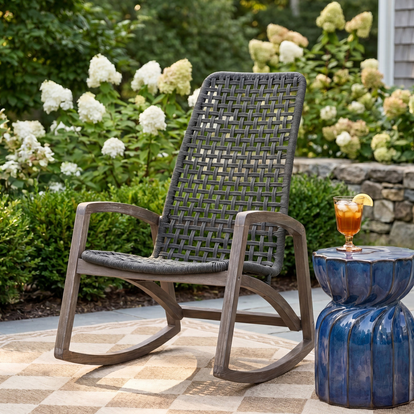 Amare Outdoor Rocking Solid Wood Chair, Black