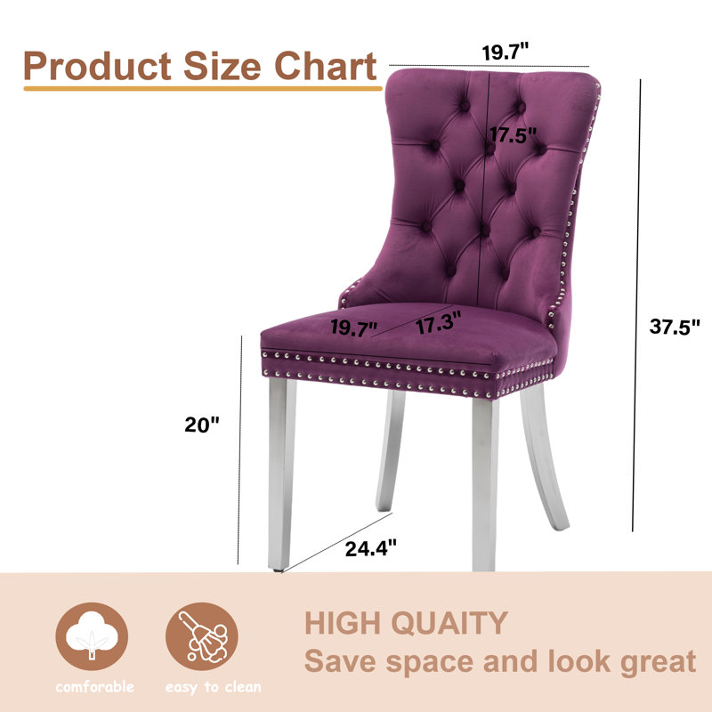 High-end Tufted Velvet Upholstered Nailhead Dining Chair, Purple, Sliver