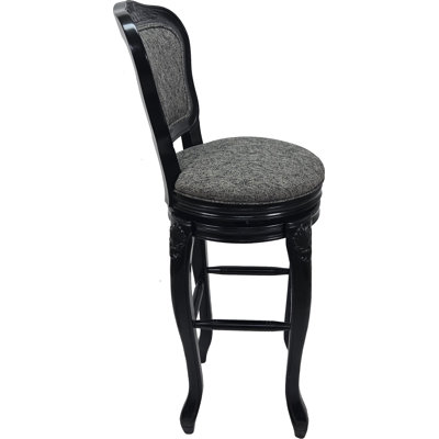 Très grand tabouret pivotant en bois 34 po - Oriental - Tweed galet - noir