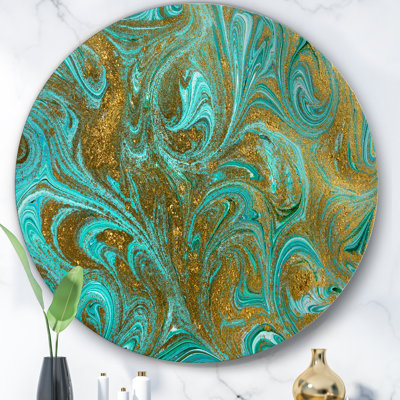 Bleu vert, marbre doré - cercle imprimé métallique
